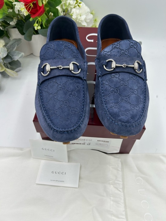 Men\'s Gucci, GG embossed suede Driver loafers size 11 fits 11.5 US made in Italy main image 7